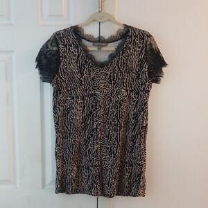Kate & Mallory Animal Print Top with Black Lace Sleeves